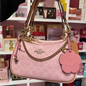 Coach Pink Shoulder Bag with Gold Accents
